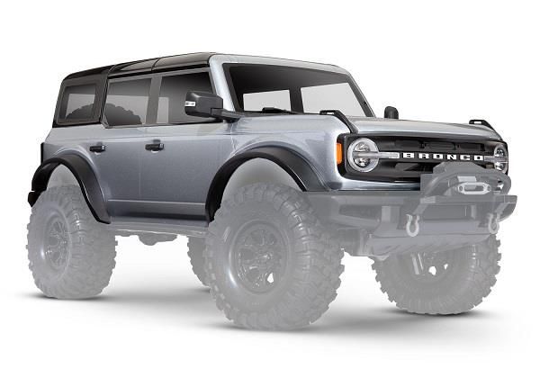 Traxxas Body Ford Bronco (2021), complete, Iconic Silver (painted) (includes grille, side mirrors, door handles, fender flares, windshield wipers, spare tire mount, & clipless mounting) (requires 8080X inner fenders) - TRX9211G