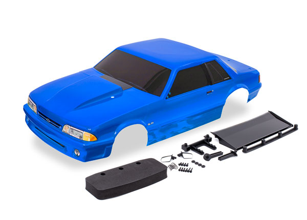 Traxxas Body, Ford Mustang, Fox Body, blue (painted, decals applied) (includes side mirrors, wing, wing retainer, rear body mount posts, foam body bumper, & mounting hardware) - TRX9421X