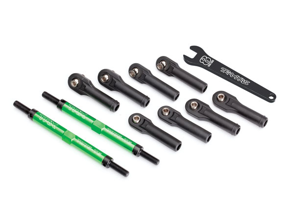Traxxas Toe links, E-Revo VXL (TUBES green-anodized, 7075-T6 aluminum, stronger than titanium) (144mm) (2)/ rod ends, assembled with steel hollow balls (8)/ aluminum wrench, 10mm (1) - TRX8638G