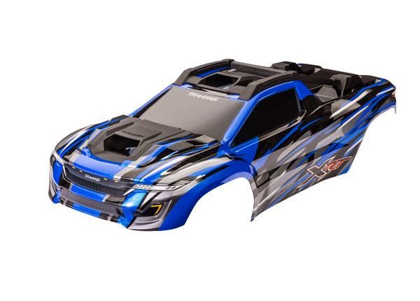 traxxas body, xrt, blue (painted, decals applied) (assembled with front & rear body supports for clipless mounting, roof & hood skid pads) trx7812a