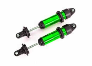 traxxas shocks, gtx, medium (aluminum, green anodized) (fully assembled w/o springs) (2) trx7861g