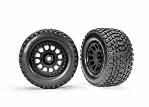 traxxas tires & wheels, assembled, glued (xrt race black wheels, gravix tires, foam inserts) (left & right) trx7872