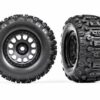 traxxas tires & wheels, assembled, glued (xrt race black wheels, sledgehammer tires, foam inserts) (left & right) trx7876