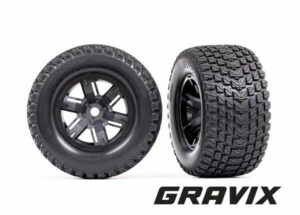 traxxas tires & wheels, assembled, glued (x maxx black wheels, gravix tires, foam inserts) (left & right) trx7877