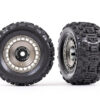 traxxas tires and wheels, assembled, glued (3.8' satin black chrome wheels, satin black chrome wheel covers, sledgehammer tires, foam inserts) (2) trx9572a
