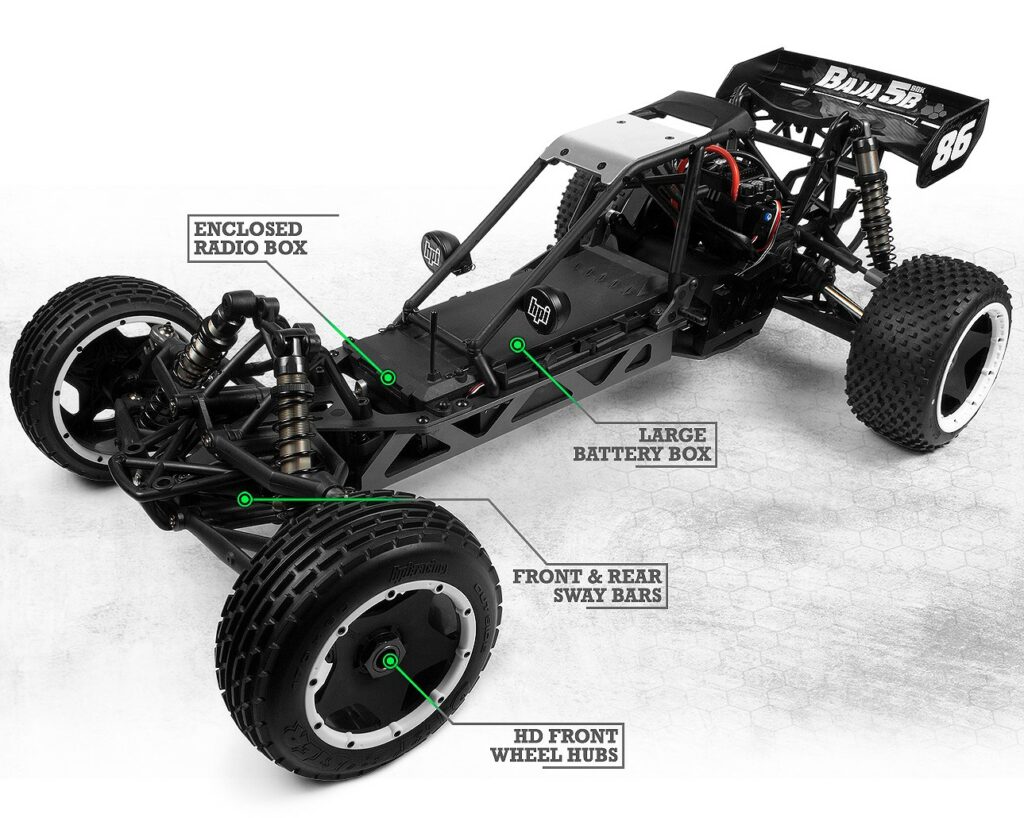 hpi baja 5b flux sbk 1/5th 2wd electric buggy kit with clear body