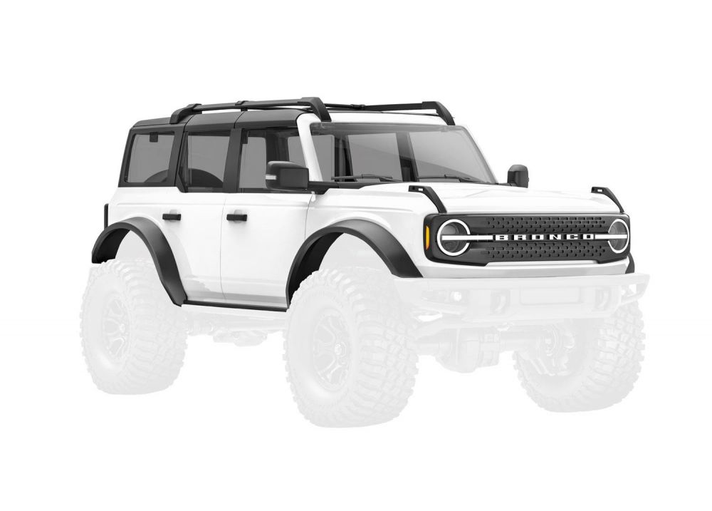 traxxas body, ford bronco (2021), complete, white (includes grille, side mirrors, door handles, fender flares, windshield wipers, spare tire mount, & clipless mounting) trx9711 wht