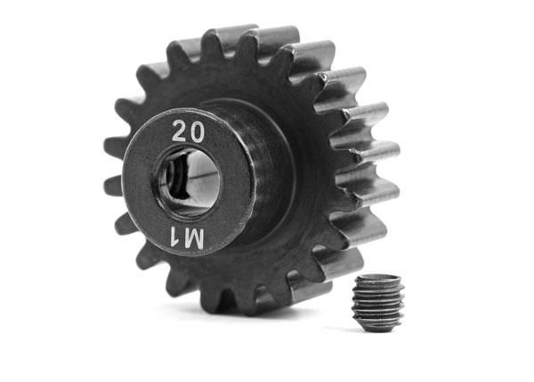 traxxas gear, 20 t pinion (machined, hardened steel) (1.0 metric pitch) (fits 5mm shaft)/ set screw trx6494r