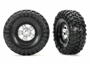 traxxas tires and wheels, assembled, glued (trx 4 sport, satin chrome, black beadlock 1.9' wheels, canyon trail 4.6x1.9' tires) (2) trx8179x