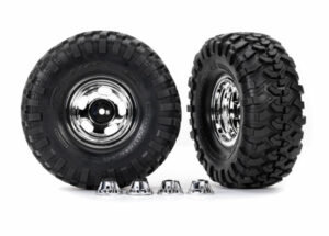 traxxas tires & wheels, assembled, glued (2.2" chrome wheels, canyon trail 5.3 x 2.2" tires) (2)/ center caps (2)/ decal sheet (requires trx8255a extended thread stub axle) trx8159x