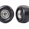 traxxas tires & wheels, assembled, glued (weld chrome with black wheels, mickey thompson® et drag® slicks, smoke compound, foam inserts) (rear) (2) trx9477r