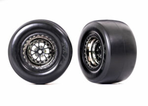 traxxas tires & wheels, assembled, glued (weld black chrome wheels, mickey thompson® et drag® slicks, smoke compound, foam inserts) (rear) (2) trx9477x