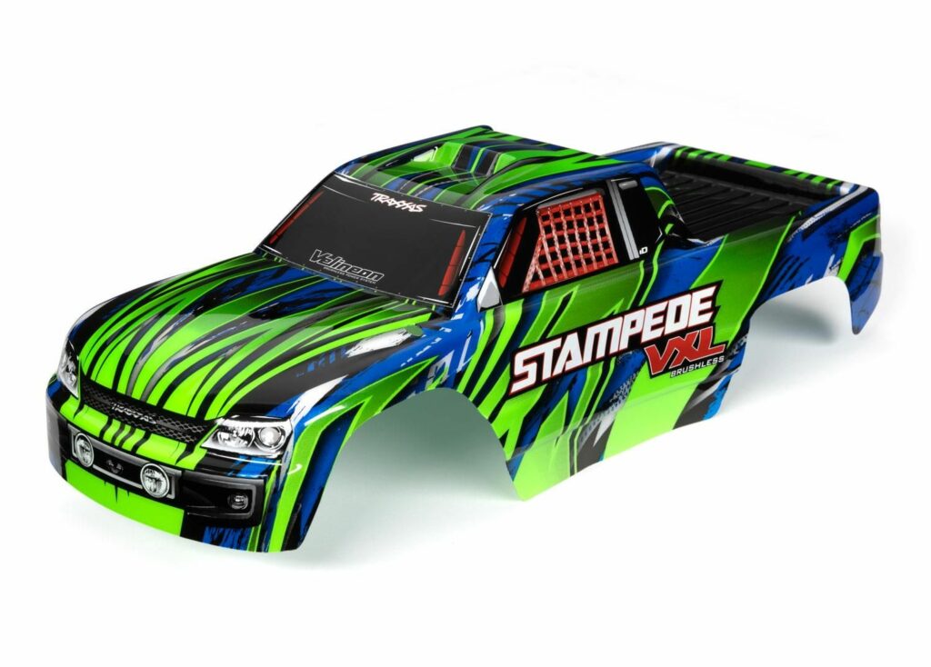 traxxas body, stampede vxl, green & blue (painted, decals applied) trx3620g