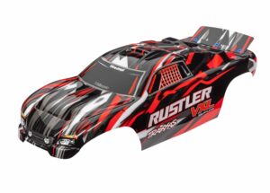 traxxas body, rustler vxl, red (painted, decals applied) trx3726