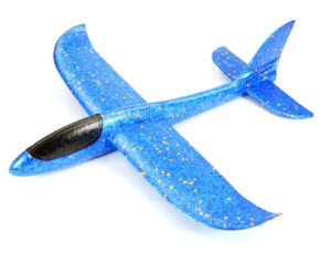 lauw is een zweefvliegtuig wat je met de hand lanceert zodat het gaat vliegen. de free flight foam glider 480mm blauw heeft een spanwijdte van 480 mm.