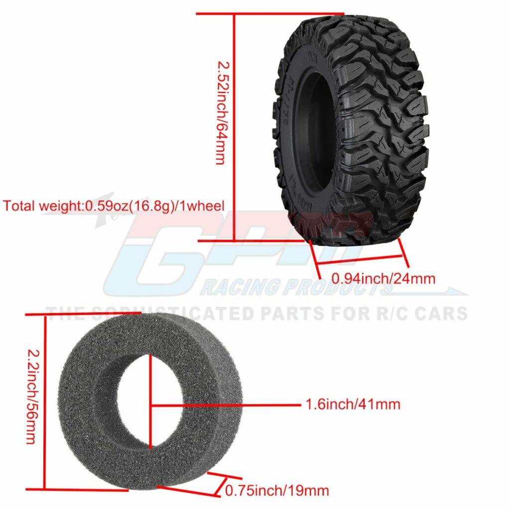 1.33 inch adhesive crawler rubber tires 64mm x 24mm with foam inserts
