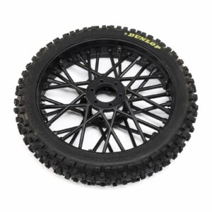 team losi dunlop mx53 front tire mounted, black: promoto mx los46004