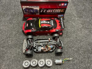 tamiya tt 01 subaru brz electro onroad compleet met servo, motor en regelaar (extra banden en extra motor)!