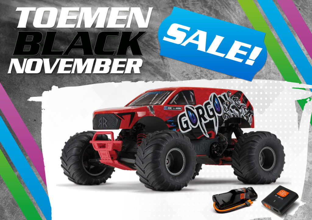 arrma 1/10 gorgon 4x2 mega 550 brushed monster truck rtr rood met accu en lader