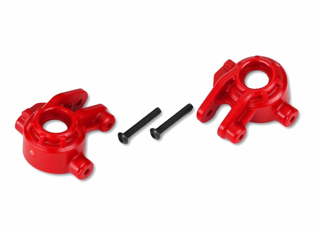 traxxas steering blocks, extreme heavy duty, red (left & right)/ 3x20mm bcs (2) (for use with #9080 upgrade kit)