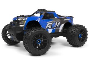 maverick atom 1/18 4wd electric monster truck blauw