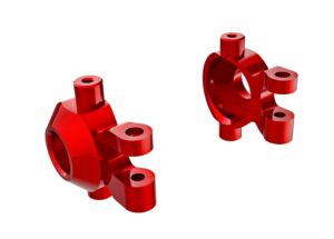 traxxas steering blocks, 6061 t6 aluminum (red anodized) (left & right)/ 2.5x12mm bcs (with threadlock) (2)/ 2x6mm ss (with threadlock) (4) trx9737 red