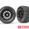 traxxas tires & wheels, assembled, glued (xrt race black wheels, gravix belted tires, dual profile (4.3' outer, 5.7' inner), foam inserts) (left & right) trx7862