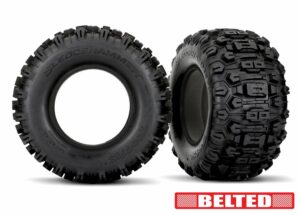 traxxas tires, sledgehammer (belted, dual profile (4.3' outer, 5.7' inner)) (left & right)/ foam inserts (2) trx7870