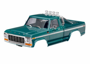 traxxas body, ford f 150 truck (1979), complete, green (includes grille, side mirrors, door handles, roll bar, windshield wipers, side trim, & clipless mounting) (requires #9834 front & rear bumpers) trx9812 grn