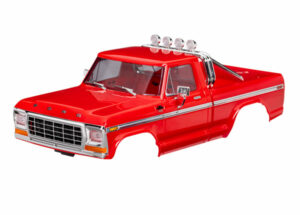 traxxas body, ford f 150 truck (1979), complete, red (includes grille, side mirrors, door handles, roll bar, windshield wipers, side trim, & clipless mounting) (requires #9834 front & rear bumpers) trx9812 red