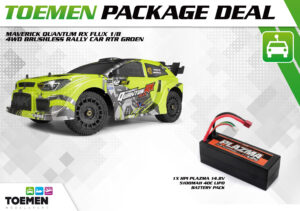 maverick quantum rx flux 1/8 4wd brushless rally car rtr groen + hpi power pack 5100mah 4s lipo batterij