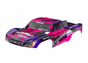 traxxas body, slash 2wd (also fits slash vxl & slash 4x4), pink & purple (painted, decals applied) (assembled with front & rear latches for clipless mounting) trx5851 pink