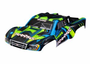 traxxas body, slash 4x4 (also fits slash vxl & slash 2wd), green and blue (painted, decals applied) (assembled with front & rear latches for clipless mounting) trx6844 grn