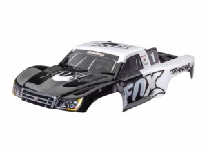 traxxas body, slash 4x4 (also fits slash vxl & slash 2wd), fox edition (painted, decals applied) (assembled with front & rear latches for clipless mounting) trx6949