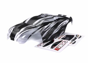 traxxas body, 1/16 e revo, prographix (graphics are printed, requires paint & final color application)/ decal sheet trx7115x
