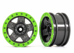traxxas wheels, trx 4 sport 2.2 (gray, green beadlock style) (2) trx8180 grn