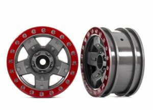 traxxas wheels, trx 4 sport 2.2 (gray, red beadlock style) (2) trx8180 red