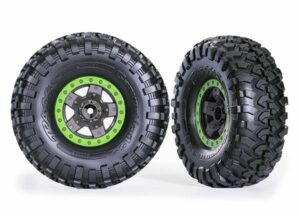 traxxas tires & wheels, assembled, glued (trx 4 sport 2.2' gray, green beadlock style wheels, canyon trail 5.3x2.2' tires) (2) trx8181 grn