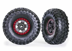 traxxas tires & wheels, assembled, glued (trx 4 sport 2.2' gray, red beadlock style wheels, canyon trail 5.3x2.2' tires) (2) trx8181 red
