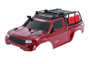 traxxas body, trx 4 sport, complete, red (painted, decals applied) (includes grille, side mirrors, door handles, windshield wipers, expedition rack, & clipless mounting) (requires #8080x inner fenders) trx8213 red