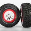 traxxas tire & wheel assy, glued (sct split spoke chrome, red beadlock style wheel, bfgoodrich mud terrainâ„¢ t/a km2 tire, inserts) (2) (front/rear) trx5975a