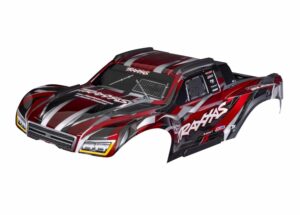 traxxas body, maxx slash, red (painted)/ decal sheet (assembled with body support, body plastics, & latches for clipless mounting) trx10211 red