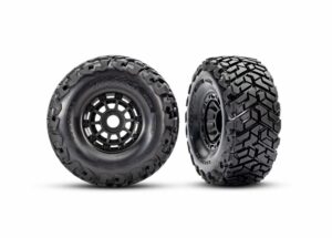 traxxas tires & wheels, assembled, glued, left (1), right (1) (black wheels, maxx slash belted tires, foam inserts) (17mm splined) (tsm rated) trx10272