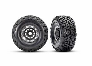 traxxas tires & wheels, assembled, glued, left (1), right (1) (black with satin beadlock wheels, maxx slash belted tires, foam inserts) (17mm splined) (tsm rated) trx10272 blk