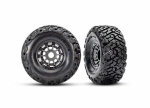 traxxas tires & wheels, assembled, glued, left (1), right (1) (charcoal gray wheels, maxx slash belted tires, foam inserts) (17mm splined) (tsm rated) trx10272 gray