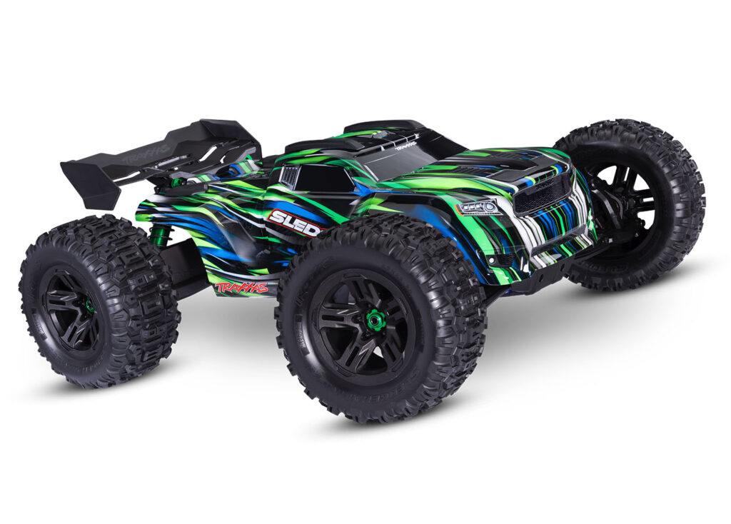 traxxas sledge belted 1/8 4wd brushless monster truck rtr tsm 2.4ghz (versie 2024) groen – zonder batterij en lader