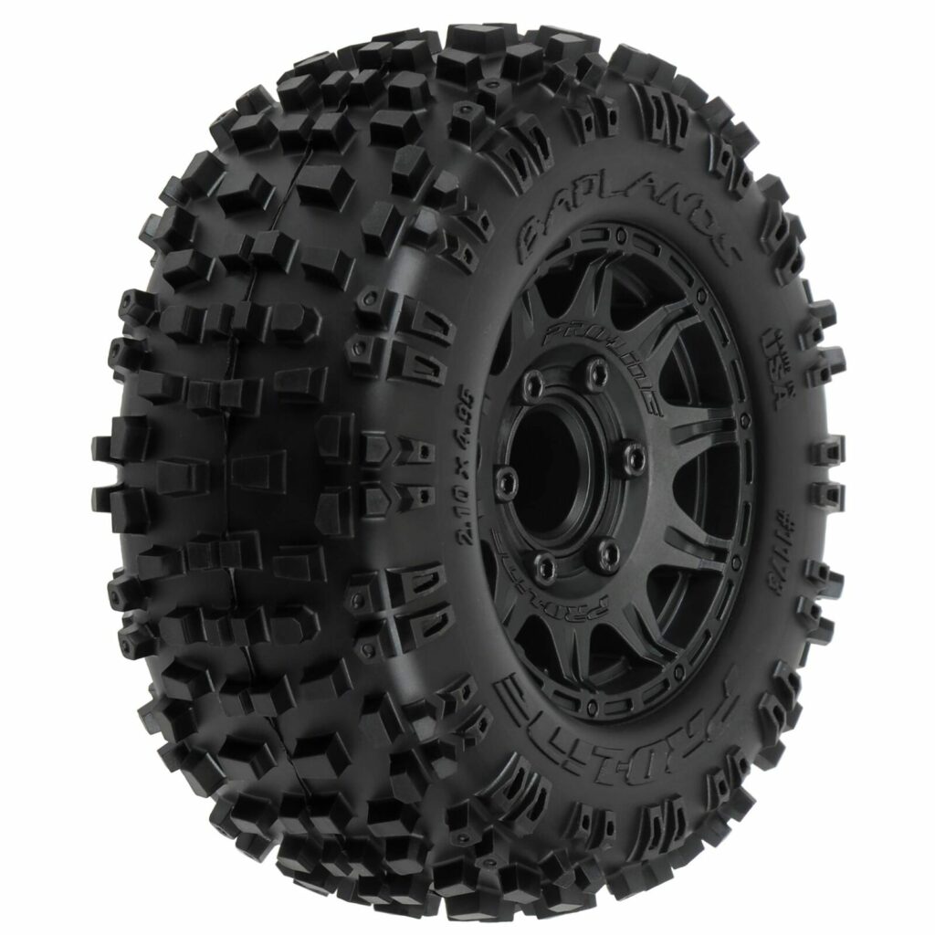 proline 1/10 badlands f/r 2.8" mt tires mounted 12mm/14mm black raid (2) (12mm wielmeenemers / 14mm wielmeenemers)