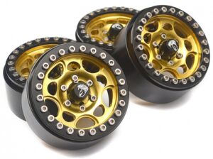 boom racing miscellaneous sandstorm krait™ 1.9 aluminum beadlock wheels with 8mm wideners (4) [recon g6 certified] gold