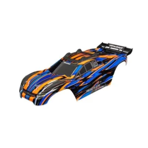 traxxas body, rustler 4×4 vxl, orange (painted decals applied)(assembled with front & rear body mounts and rear body support for clipless mounting) –