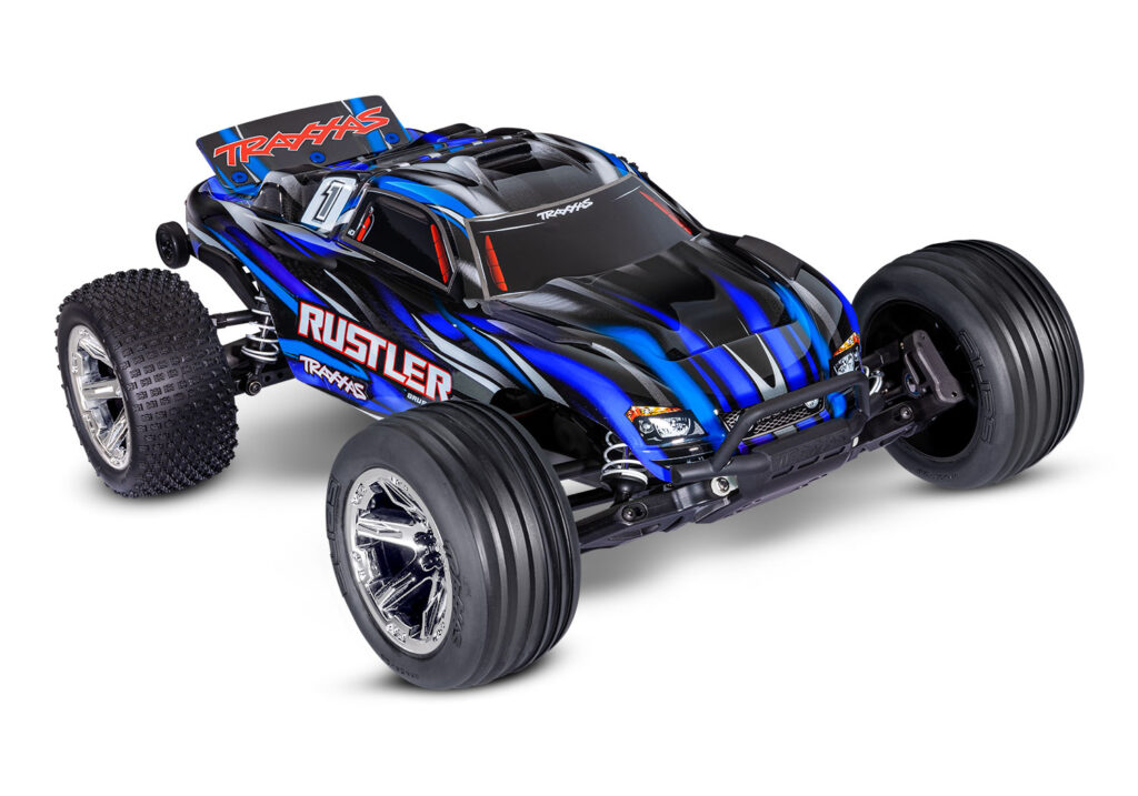 traxxas rustler 2wd bl 2s hd brushless electro truggy rtr blauw + gratis power pack twv